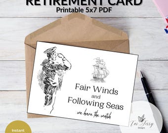 Navy Retirement Card – Sailor Saluting Printable 5x7 PDF, Military Farewell Card, Veteran Gift, (Digital Download)