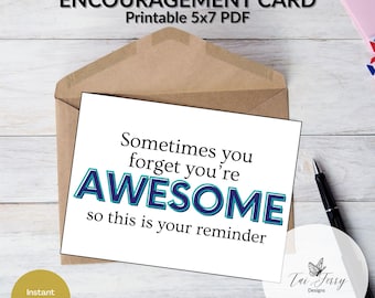 Encouragement Card – “You’re Awesome” Printable 5x7 PDF, Motivational Card, (Digital Download)