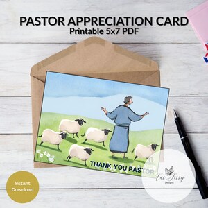 Pastor Appreciation Card – Sheep Design Printable 5x7 PDF, Ministry Thank You Card, (Digital Download)