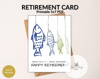 Fisherman Retirement Card – “A Reel Great Achievement” Printable 5x7 PDF, Fishing Theme, (Digital Download)