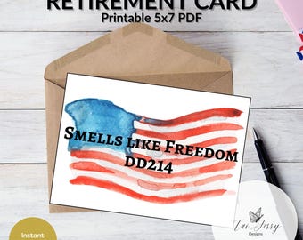 Military Retirement Card – Patriotic DD‑214 Design Printable 5x7 PDF, Veteran Farewell Card, (Digital Download)