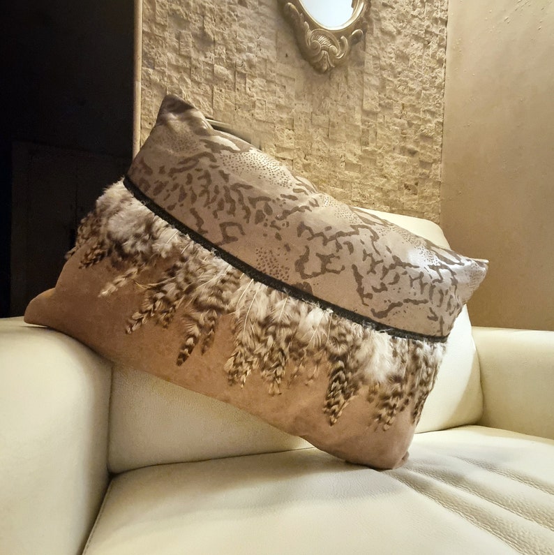 Real Leather Camel Color Feather Pillow Case, Luxury Cushion Cover