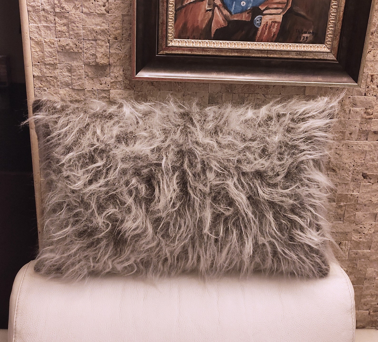 White Brown Speckled Fur Pillow Case Faux Fur Farmhouse Log Etsy UK