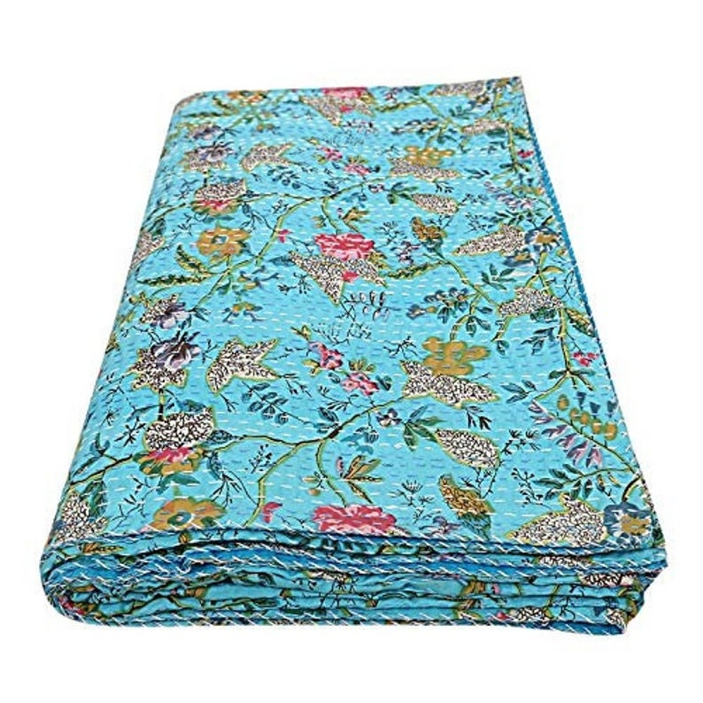 Indian Kantha Quilt Handmaade Bedspread Blanket Cotton Vintage Bird Bedding Size Indian Kantha Quilt Handmaade Bedspread Blanket Cotton Vintage Bird Bedding Size