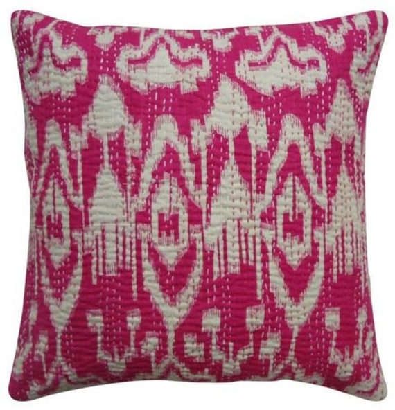 Indian Kantha Ikat Cushion Cover Pillow Case Ethnic Traditional Work Decorative