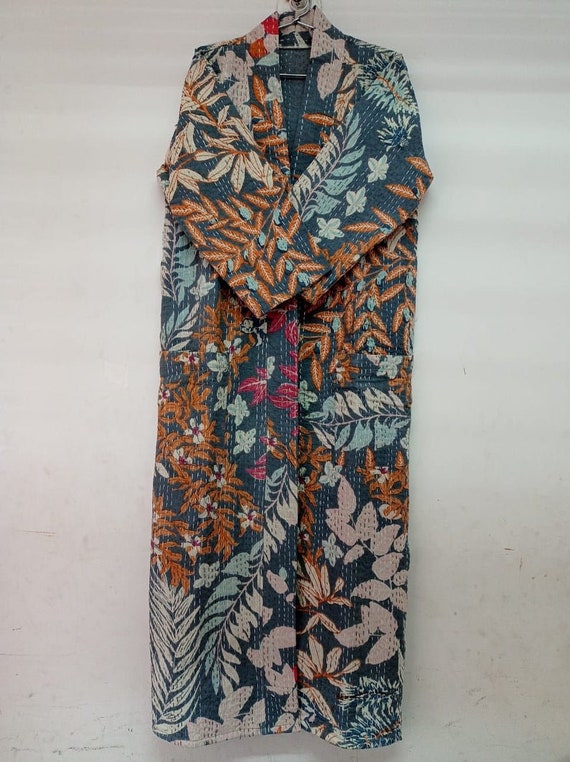 Grey Floral Kimono Handmade Kantha Stitch Kimononight - Etsy India