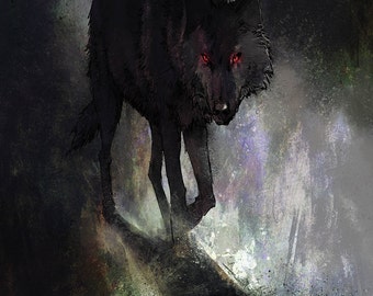wolf print, 6 by 9 inch, wolf, wolves, gothic art, wolf art, Nat Jones, pack of wolves, dark art, werewolves, werewolf, hunting, occult