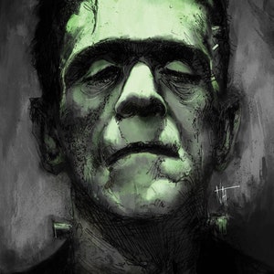 Frank, classique, vert, impression 6 x 9, Frankenstein, le monstre de Frankenstein, Nat Jones, impression d'art, art d'horreur, film d'horreur, monstre classique,