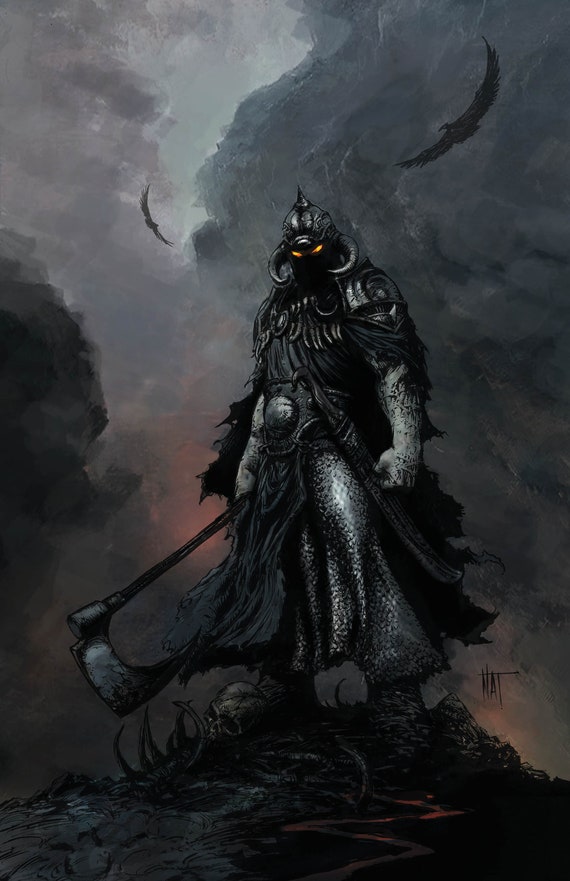Death Dealer, Grey, 6 by 9, Print, Nat Jones, Art Prints, Comic