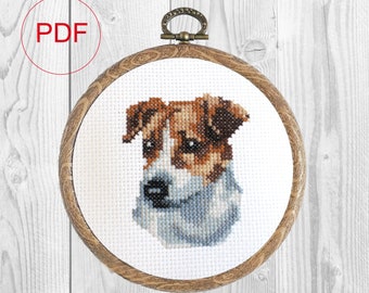 Jack Russell Terrier Dog Portrait Counted Cross Stitch Pattern