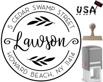 Return Address Stamp Round Logo Stamp Gift Custom Initial Monogram Stamper Personalized Rubber Stamp Round Wood Mounted Stamps IPHS290