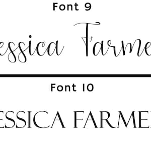Pu&ograve; includere: Sono mostrate due versioni del nome "Jessica Farmer". La prima versione &egrave; in un font corsivo, e la seconda versione &egrave; in un font sans-serif.