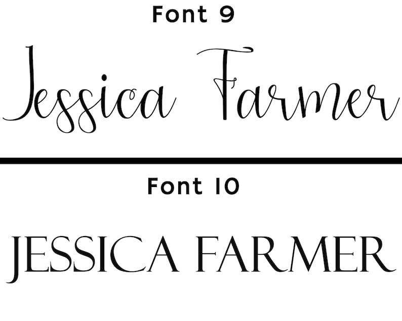 Pu&ograve; includere: Sono mostrate due versioni del nome "Jessica Farmer". La prima versione &egrave; in un font corsivo, e la seconda versione &egrave; in un font sans-serif.