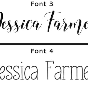 Pu&ograve; includere: Sono mostrati due font diversi per il nome "Jessica Farmer". Il primo font &egrave; un font corsivo, e il secondo font &egrave; un font serif pi&ugrave; tradizionale.
