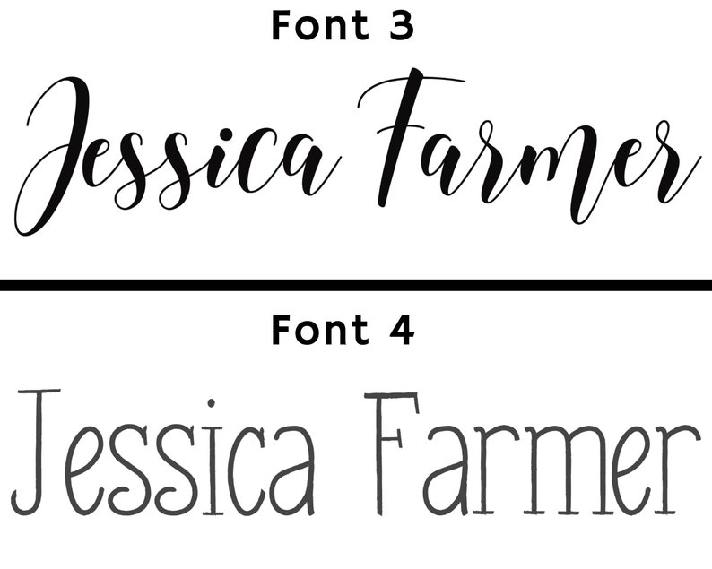 Pu&ograve; includere: Sono mostrati due font diversi per il nome "Jessica Farmer". Il primo font &egrave; un font corsivo, e il secondo font &egrave; un font serif pi&ugrave; tradizionale.