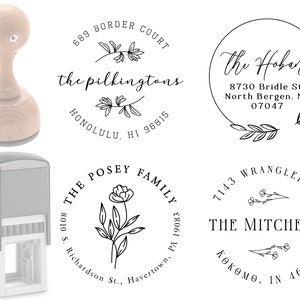 Personalized Return Address Stamp, Self Inking Address Stamp, Wood Handle Stamp, Housewarming Gift, Elegant Floral Designs, Custom Stamp