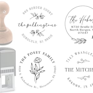 Personalized Return Address Stamp, Self Inking Address Stamp, Wood Handle Stamp, Housewarming Gift, Elegant Floral Designs, Custom Stamp