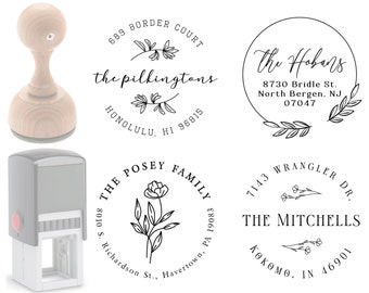 Personalized Return Address Stamp, Self Inking Address Stamp, Wood Handle Stamp, Housewarming Gift, Elegant Floral Designs, Custom Stamp