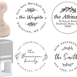 Personalized Address Stamp, Custom Return Address Stamp, Floral, Elegant, Modern, Self Inking, Wood Handle, 50+ Designs, Rubber Stamp