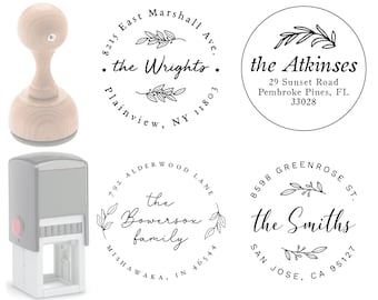 Personalized Address Stamp, Custom Return Address Stamp, Floral, Elegant, Modern, Self Inking, Wood Handle, 50+ Designs, Rubber Stamp