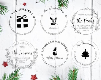 Christmas Address Stamp Return Address Stamp for Christmas cards Happy Holidays Self Inking Wood Handle Personalized Address Stamp Xmas Gift