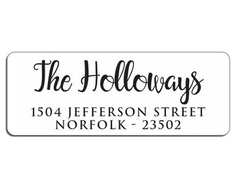 May include: White return address label with black text. The text reads "The Holloways", "1504 Jefferson Street", and "Norfolk - 23502".