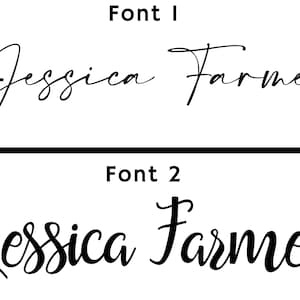 Pu&ograve; includere: Sono mostrati due diversi font per il nome "Jessica Farmer". Il primo font &egrave; uno script corsivo, e il secondo font &egrave; uno script corsivo pi&ugrave; decorativo.