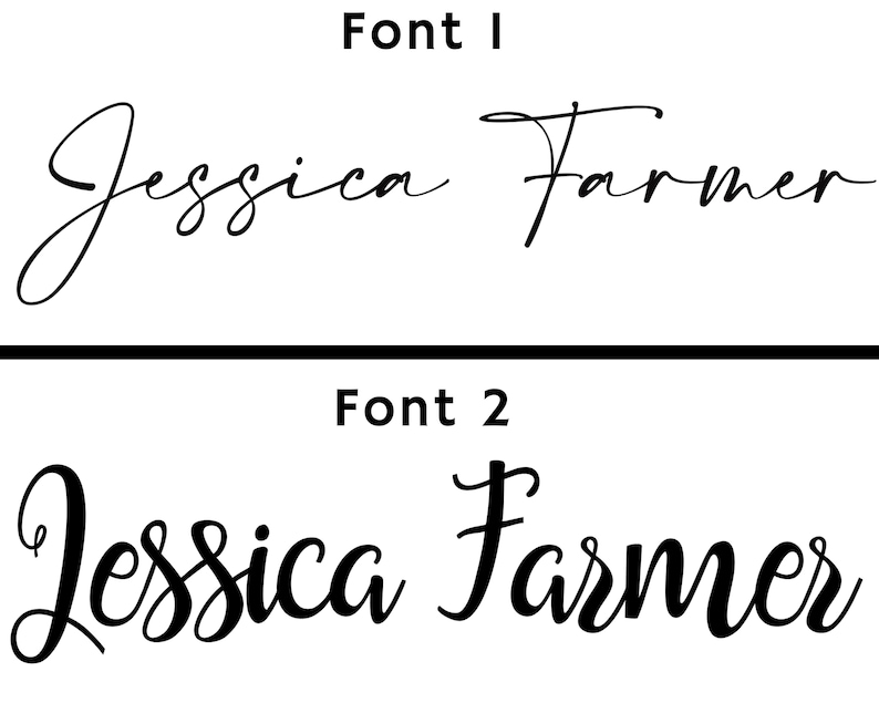 Pu&ograve; includere: Sono mostrati due diversi font per il nome "Jessica Farmer". Il primo font &egrave; uno script corsivo, e il secondo font &egrave; uno script corsivo pi&ugrave; decorativo.