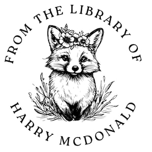 Custom Woodland Animal Book Stamp – From the Library of Stamp – Self-Inking or Wood Handle Rubber Stamp This Book Belongs To  Ex Libris