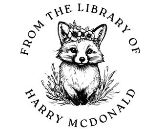 May include: A black and white illustration of a fox wearing a floral crown, surrounded by foliage. The text "FROM THE LIBRARY OF HARRY MCDONALD" is in a circular arrangement around the fox.