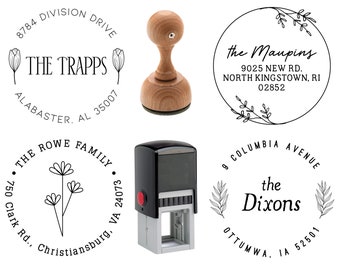 Custom Address Stamp, Personalized Return Address Stamp, Self Ink, Wood Handle, 3 Lines, Return Address, Elegant Designs