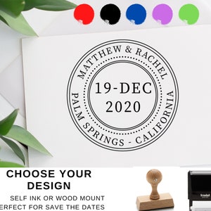 Round Date Custom Wedding Stamp | Save The Date Stamp | Wedding Invite Stamp | Wedding Favor Stamp Self Inking or Wooden Handle