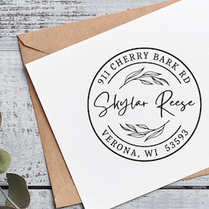 TOP SELLING - Personalized Address Stamp Round Monogram elegant floral Return Address Stamp Self Ink Modern Business Family Wedding Stamper