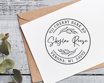 TOP SELLING - Personalized Address Stamp Round Monogram elegant floral Return Address Stamp Self Ink Modern Business Family Wedding Stamper