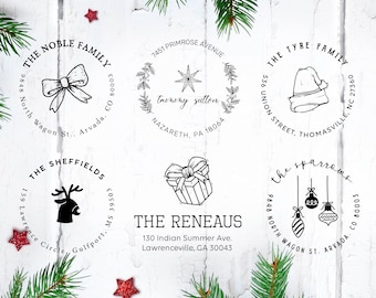 Christmas Return Address Stamp, Custom Holiday Stamp, Festive Stamp, Happy Holidays Return Address Stamp