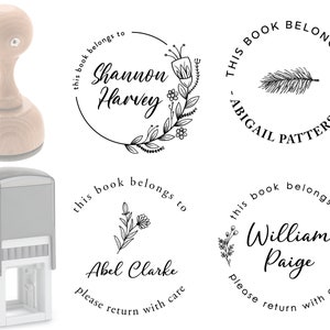 Floral frame book stamp, personalized library book stamp, this book belongs to, ex libris, teacher stamp, custom book stamp, book lover gift