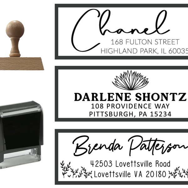 PIXUM - Personalized Return Address Stamp Self Ink or Wood Handle, Modern, Business, Family or Wedding Stamper, Great Housewarming Gift