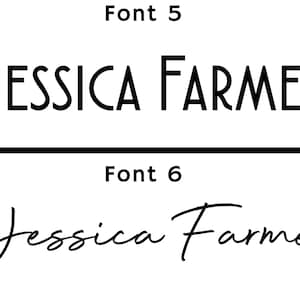 Pu&ograve; includere: Due versioni del nome "Jessica Farmer" in font diversi. Il primo &egrave; in un font bold, sans-serif. Il secondo &egrave; in un font corsivo.