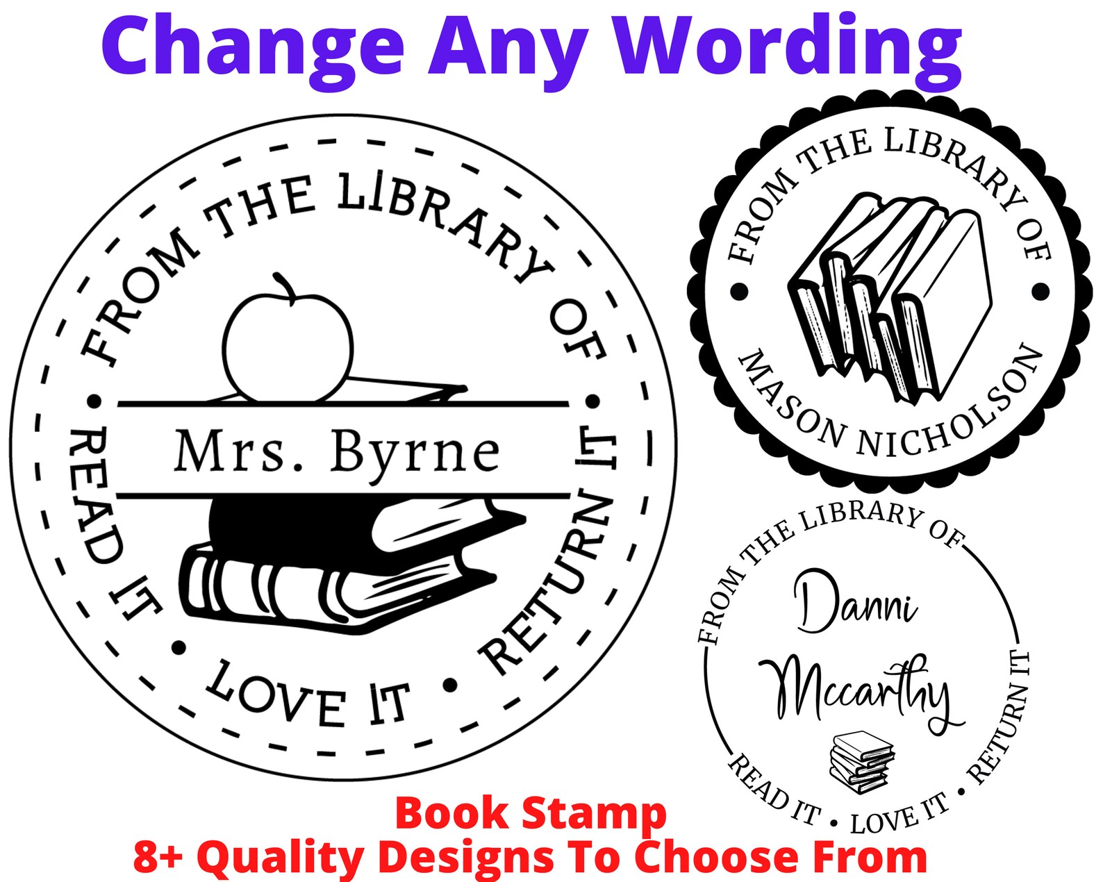 Self Inking Custom Library Stamp Personalized Book Stamp Etsy