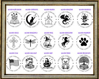 Custom Library Book Stamp: Self-Inking or Embosser, Mystical Animal Designs