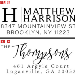 May include: Two return address labels with black text on a white background. The first label reads "H MATTHEW HARRISON 8347 MOUNTAINVIEW ST BROOKLYN, NY 11223". The second label reads "THE Thompsons 461 Argyle Court Loganville, GA 30052".
