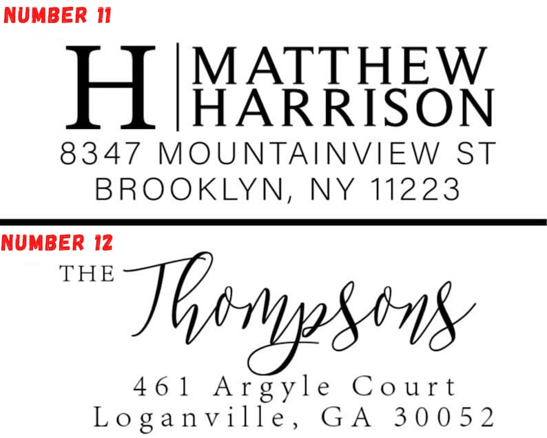 May include: Two return address labels with black text on a white background. The first label reads "H MATTHEW HARRISON 8347 MOUNTAINVIEW ST BROOKLYN, NY 11223". The second label reads "THE Thompsons 461 Argyle Court Loganville, GA 30052".