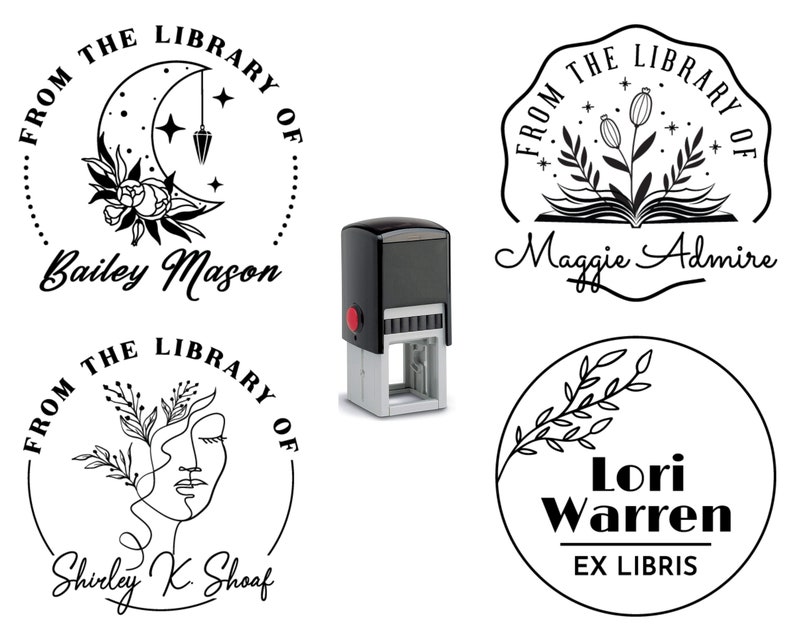 This Book Belongs To, Personalized Book Stamp, Custom From The Library Of Book Stamp, Script, Trendy, Modern, Floral, Ex Libris Teacher Gift Bild 1