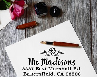 FLOWER Address Stamp - Return Address Stamp - Self Inking Custom Return Address Stamp - Custom Stamp Rubber Stamp