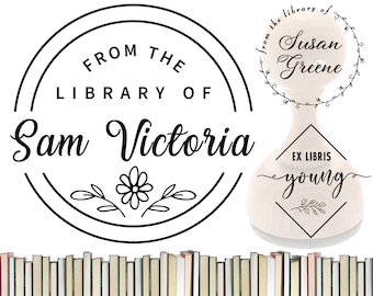 Personalized Library book stamp, self inking stamp, wood handle stamp, this book belongs to, from the library of, ex libris, 8+ designs