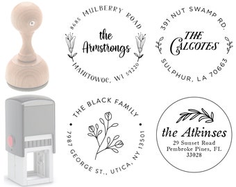 Custom Address Stamp Return Address Stamp Personalized Stamp Floral Stamp Wedding Gift Christmas Gift Wood Stamp Self Inking Stamp
