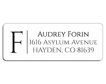 May include: A white return address label with a black letter "F" and the text "AUDREY FORIN, 1616 ASYLUM AVENUE, HAYDEN, CO 81639".