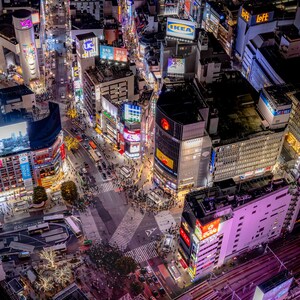 Shibuya Crossing Aerial Digital Print | Tokyo Neon Cityscape | Cyberpunk Night Photography | Japan Urban Wall Art | Travel Photography