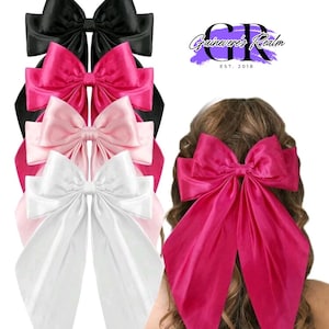 Satin Hairbows, Big Bow, Women&#39;s Satin Bows, Long Tail Clip, Coquette Hair Bow, Gifts for Girls, Wedding Hair Accessories, Special Occasion