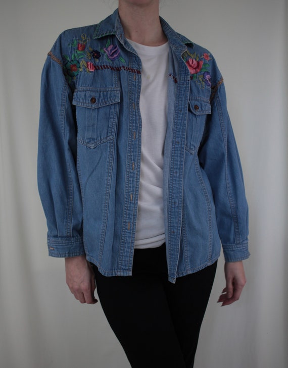 Embroidered Denim Jacket - image 2